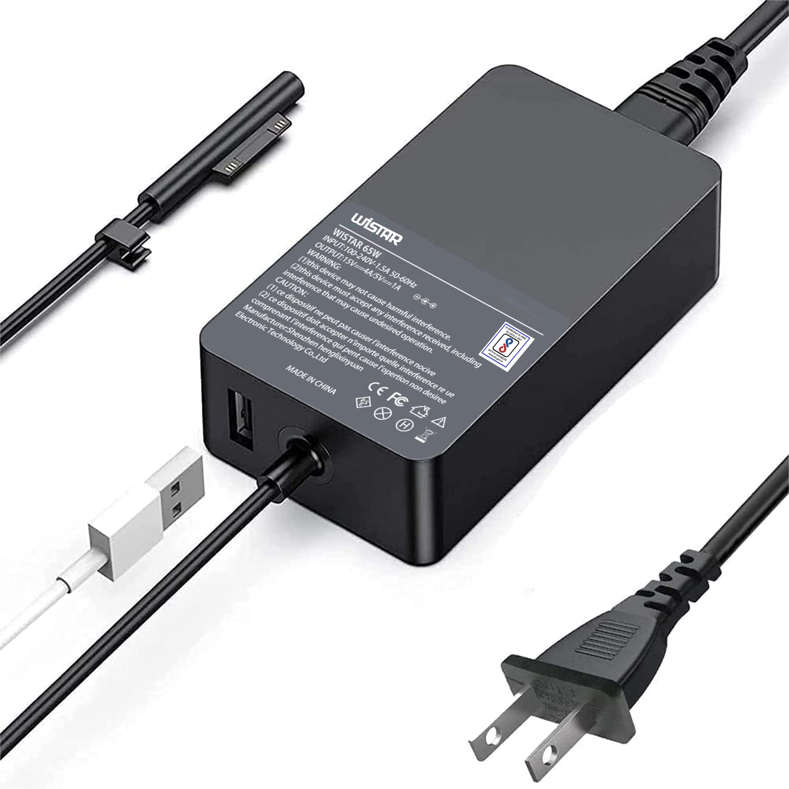WISTAR Surface Pro Charger, 65W 15V 4A Surface Power Supply